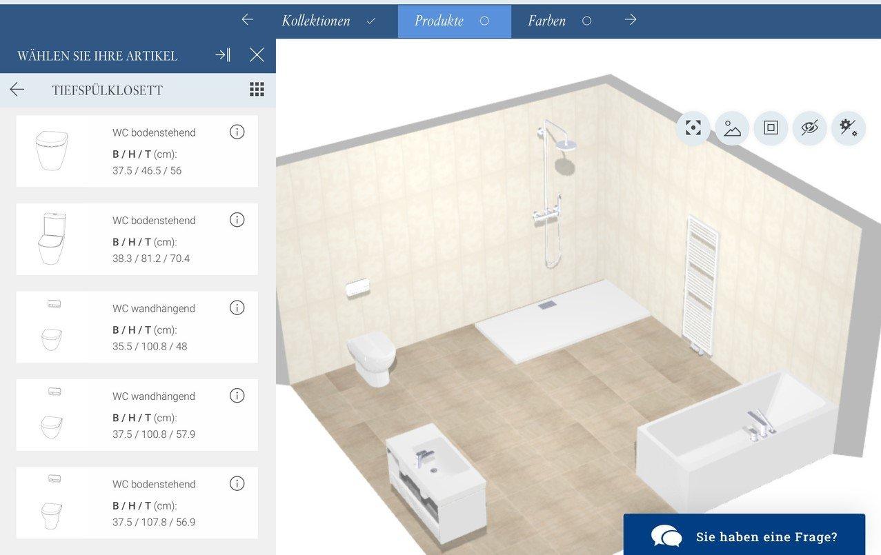 3D Ansicht Badplaner Villeroy und Boch Sanitärobjekte