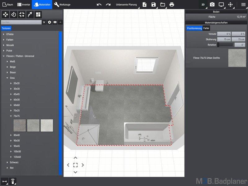 M3B Badplaner App 3D Ansicht Fliesenauswahl