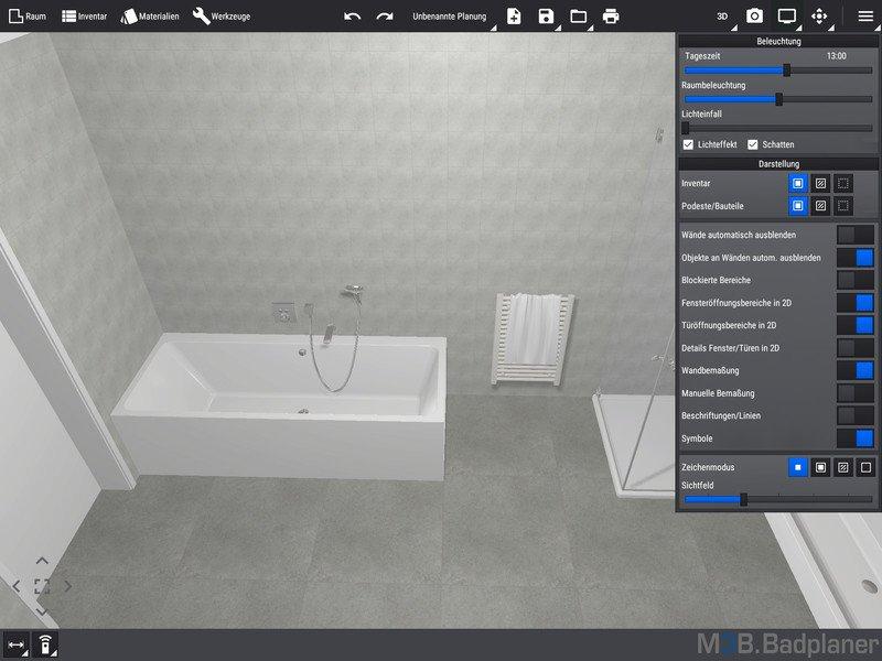 M3B Badplaner App Darstellungsoptionen in der 3D Ansicht