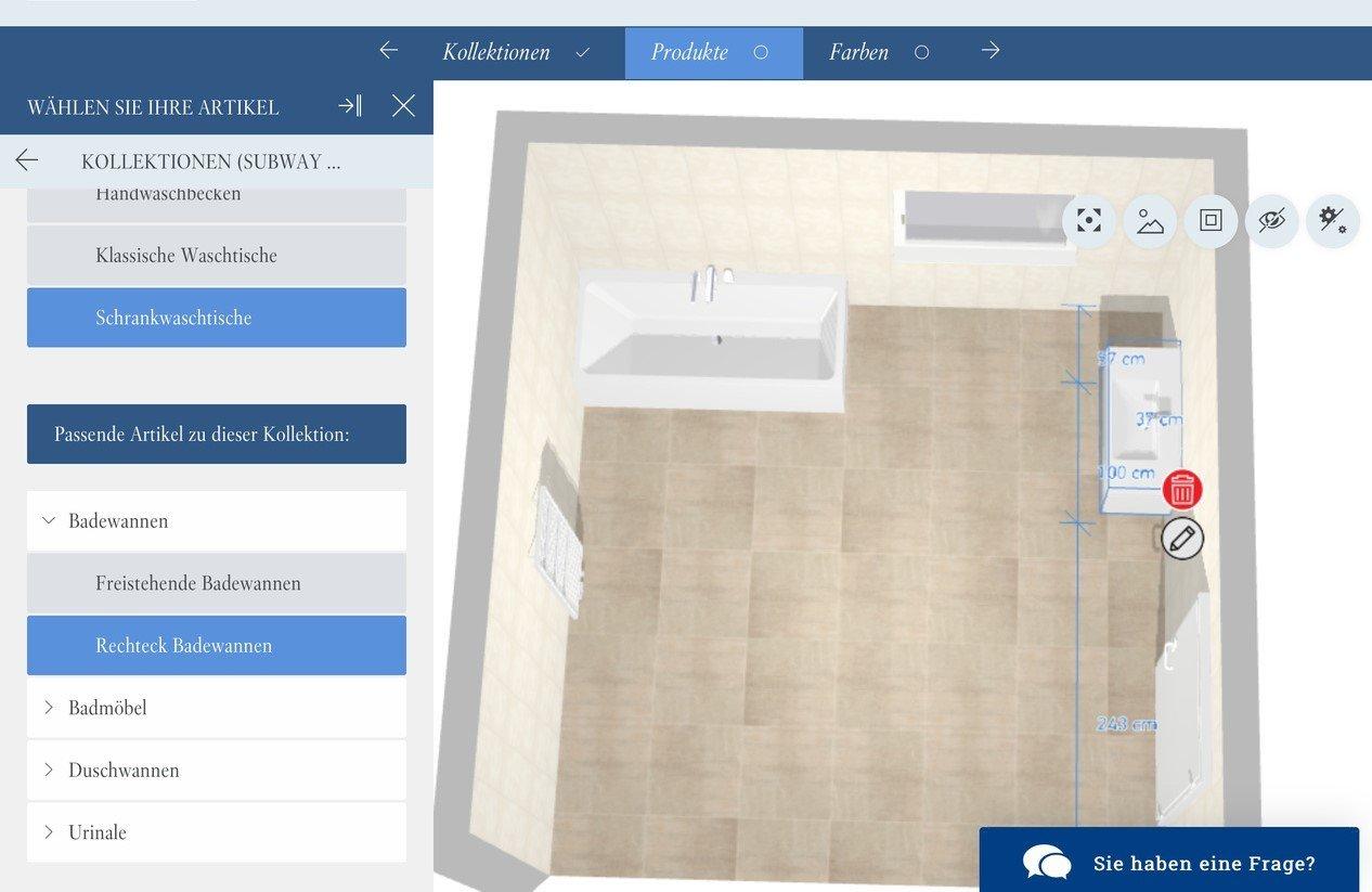 Online 3D Badplaner con Compusoft bei Villeroy und Boch Draufsicht