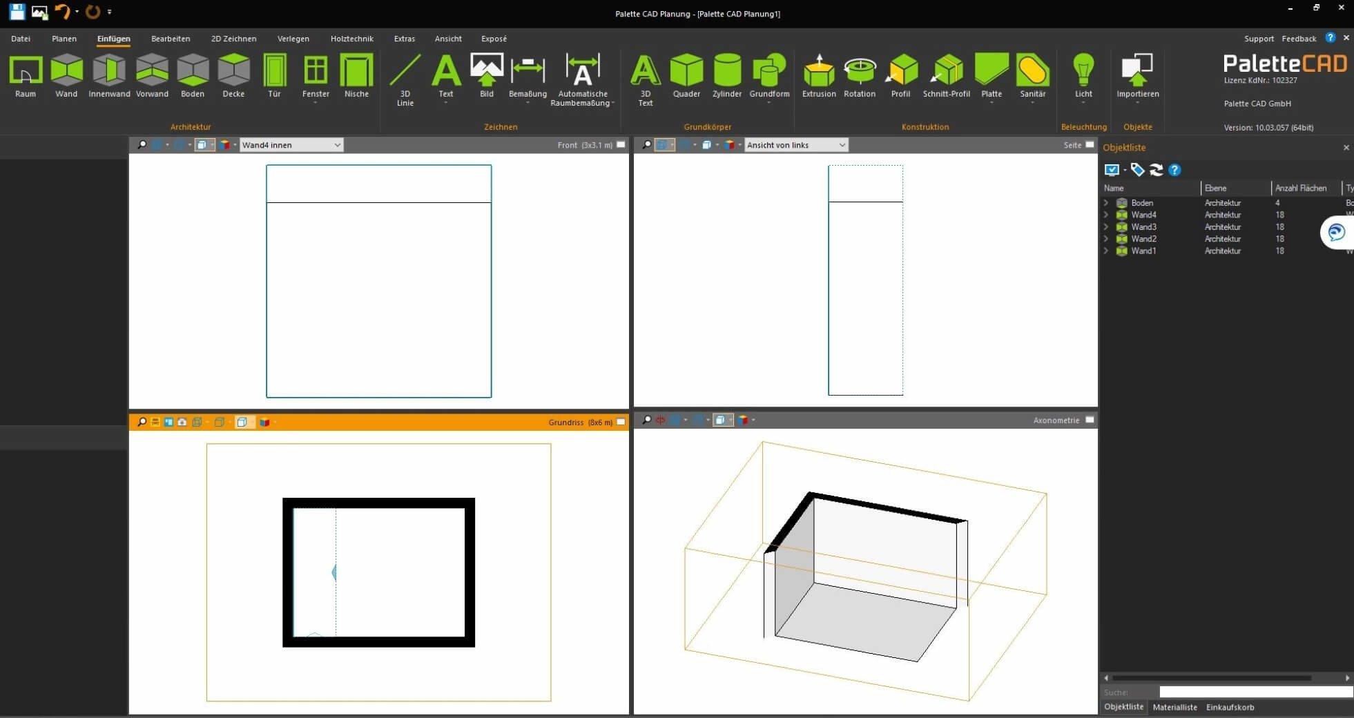 Palette CAD Profibadplaner Ansicht des Arbeitsbereiches