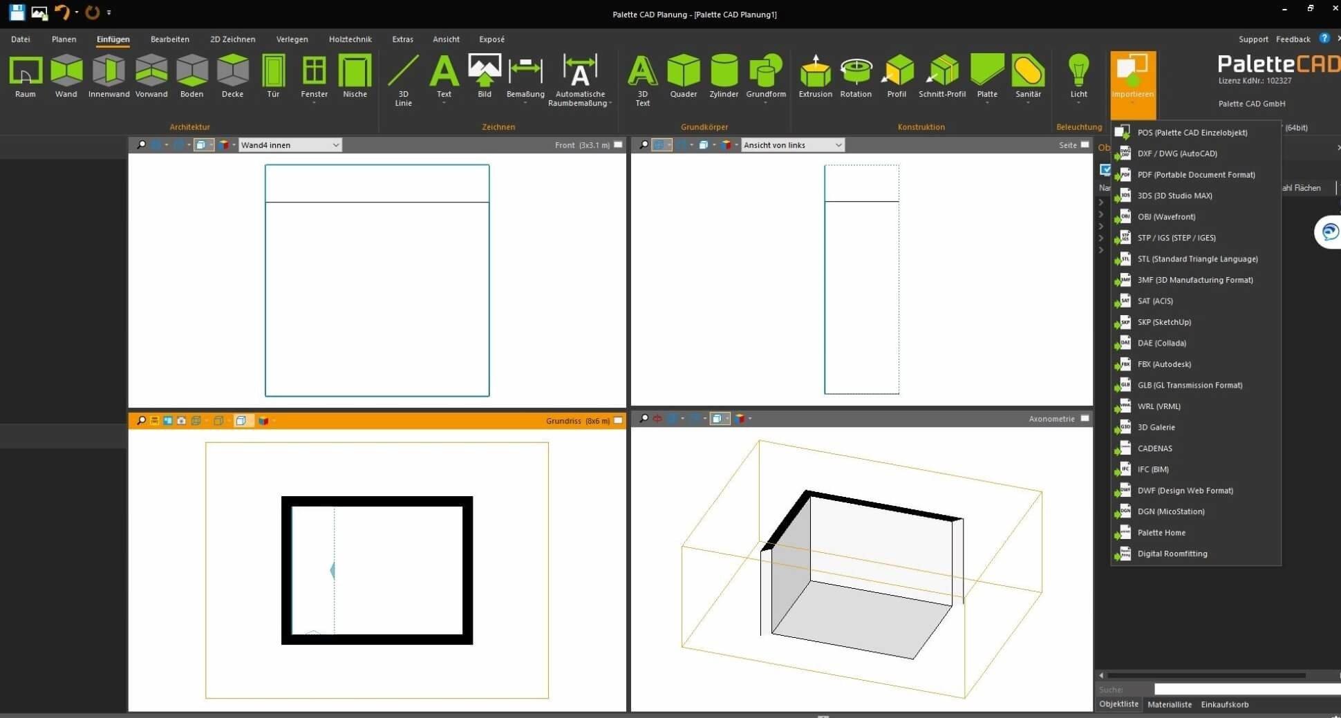 Palette CAD Profibadplaner Import der Daten