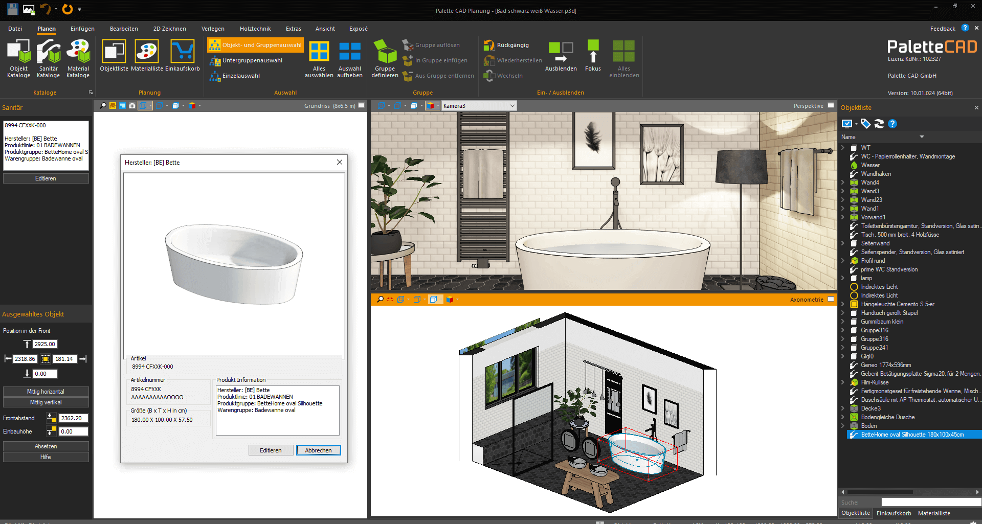 Palette CAD Profibadplaner Objekte platzieren