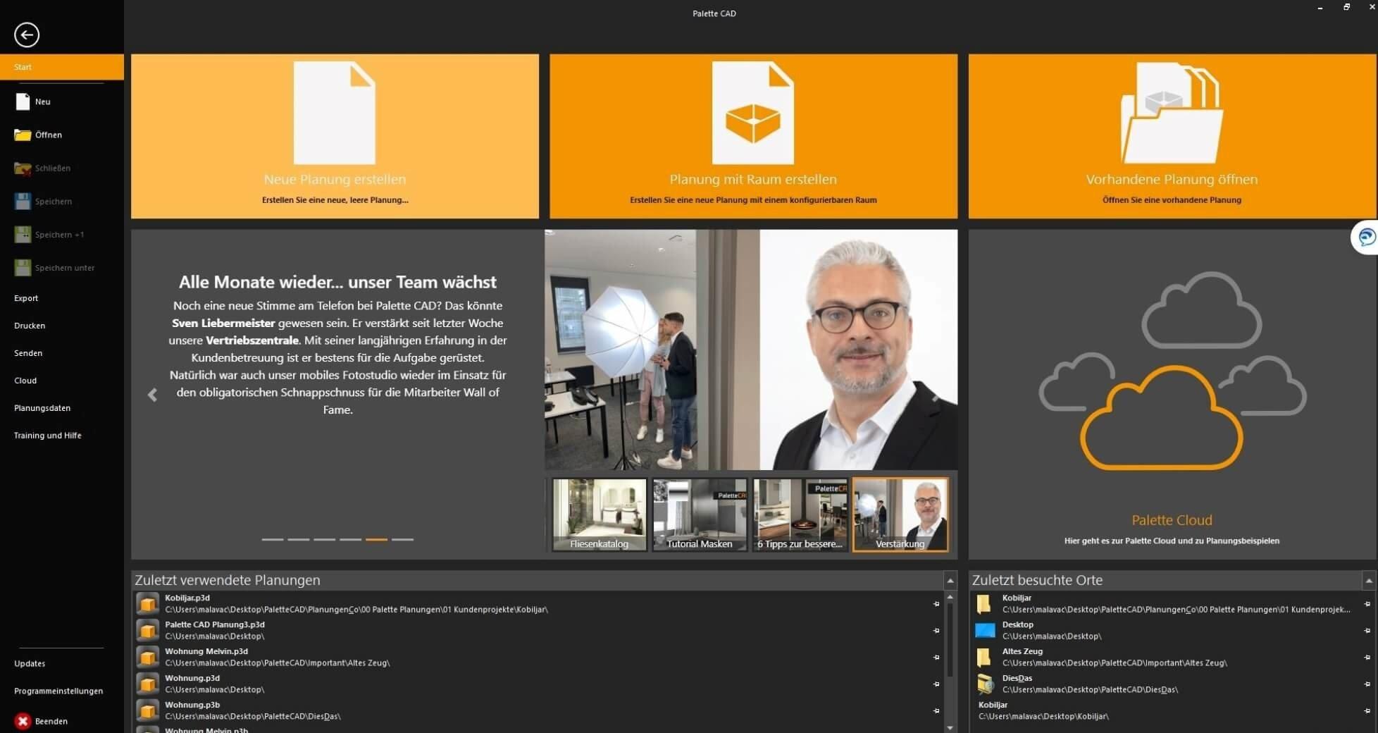 Palette CAD Profibadplaner Startbildschirm