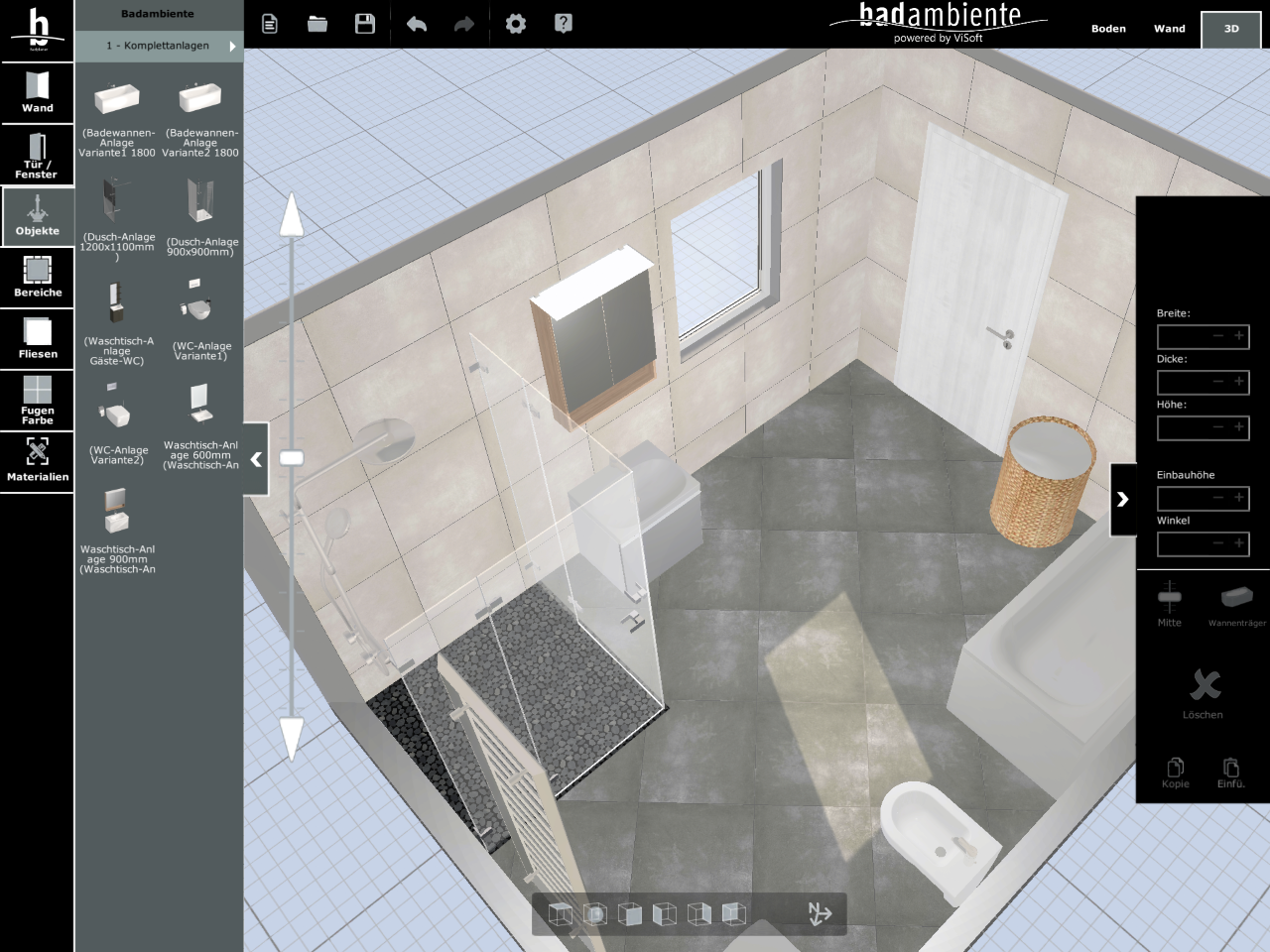 Viplan 3D Badplaner App bei Badambiente Ansichten frei positionierbar