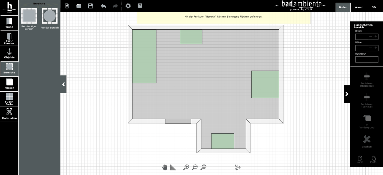 Viplan 3D Online Badplaner bei Badambiente Bereiche der Objekte