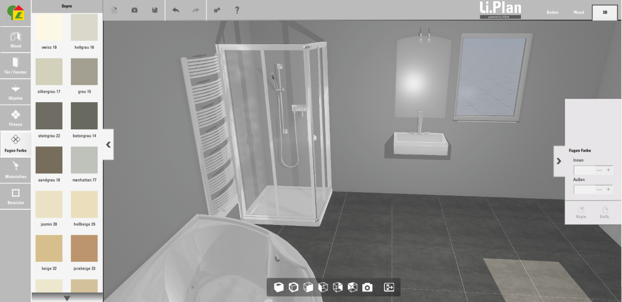 Viplan 3D Online Badplaner bei Linnenbecker rundum zoombar, Fliesenauswahl