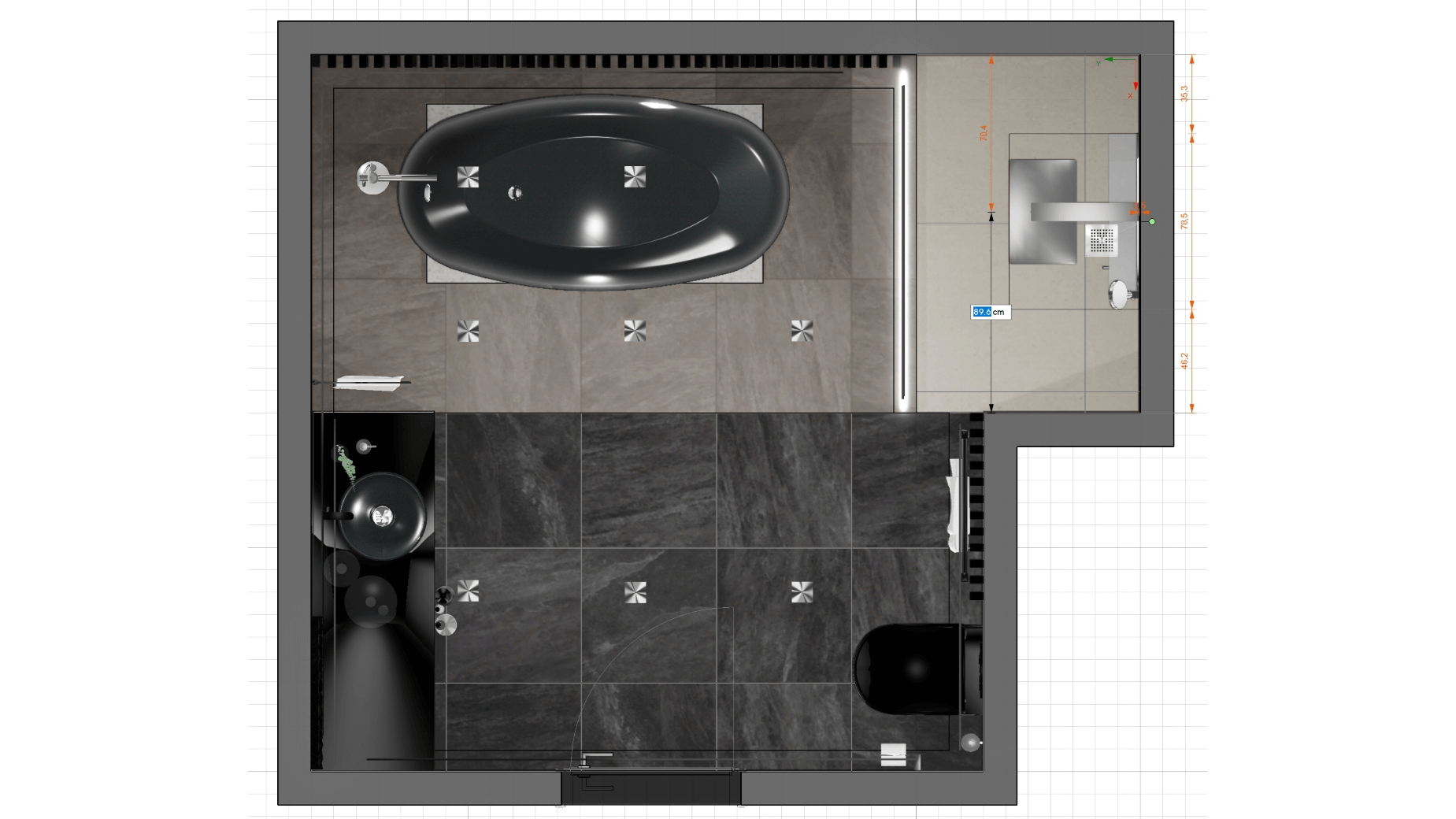 ViSoft Premium 3D Badplaner für Sanitärprofis 2d Ansicht von oben mit Vorschaubildern der Objekte