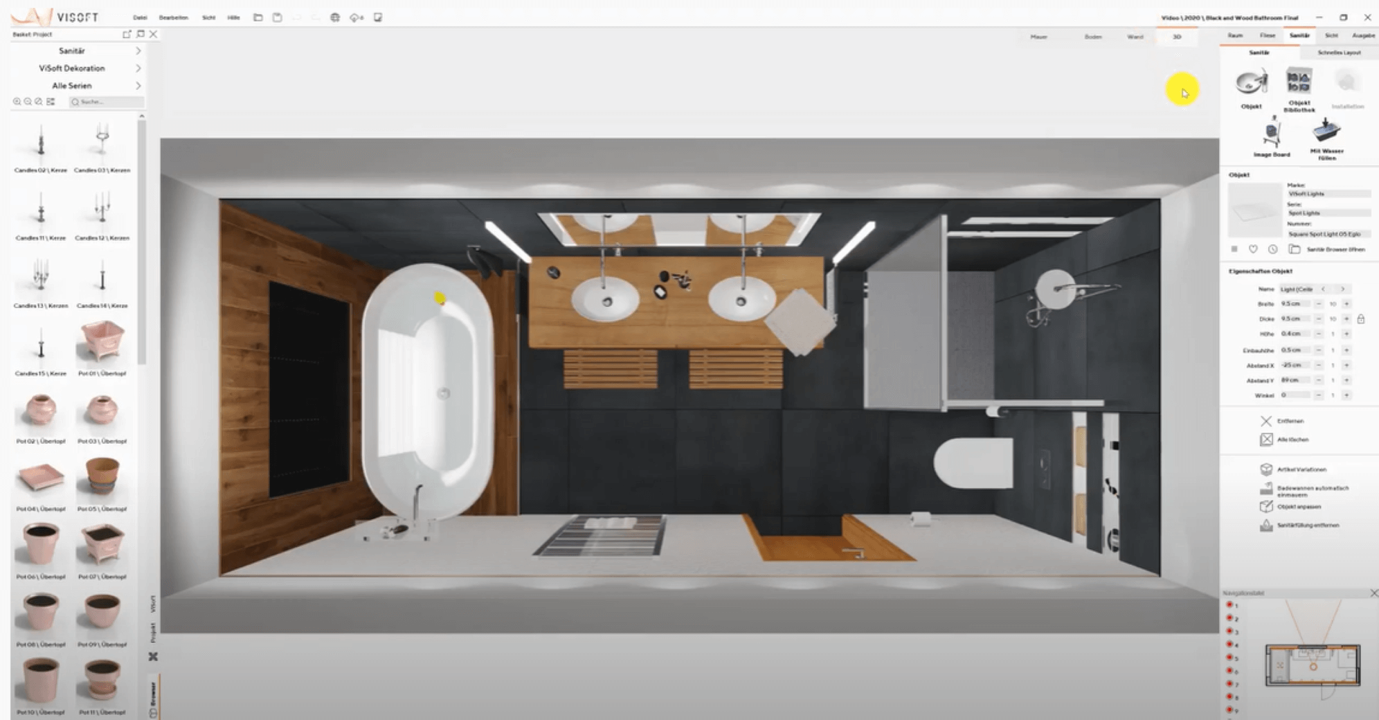 ViSoft Premium 3D Badplaner für Sanitärprofis Draufsicht kleines Bad