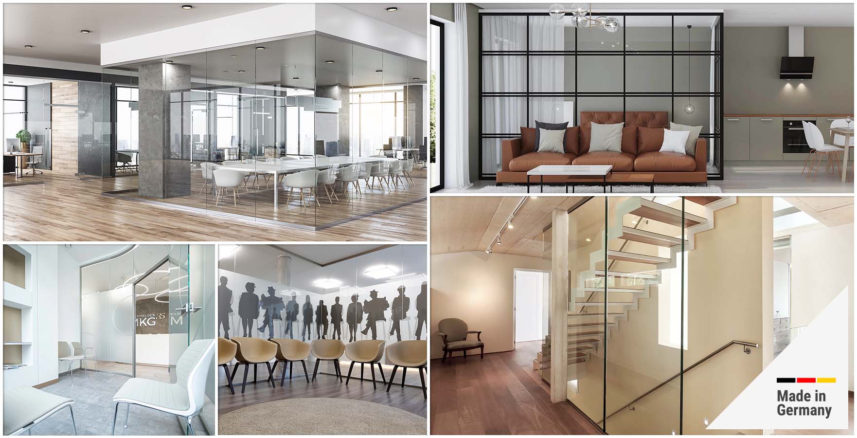 Glastrennwände für Büro, Praxis und Zuhause in edlen Designs und hochwertiger Qualität