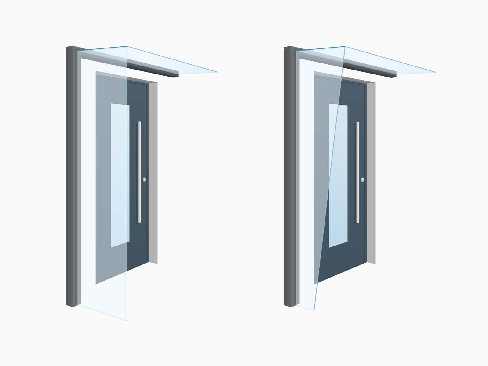 Individuelle Glas und Schrägschnitte beim Seitenwindschutz Blend passend zu jedem Vordach