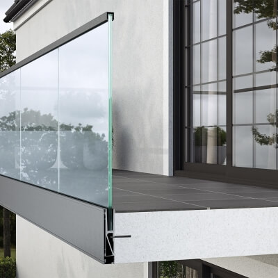 Querschnitt des Glasgeländers Baldosa als CGI